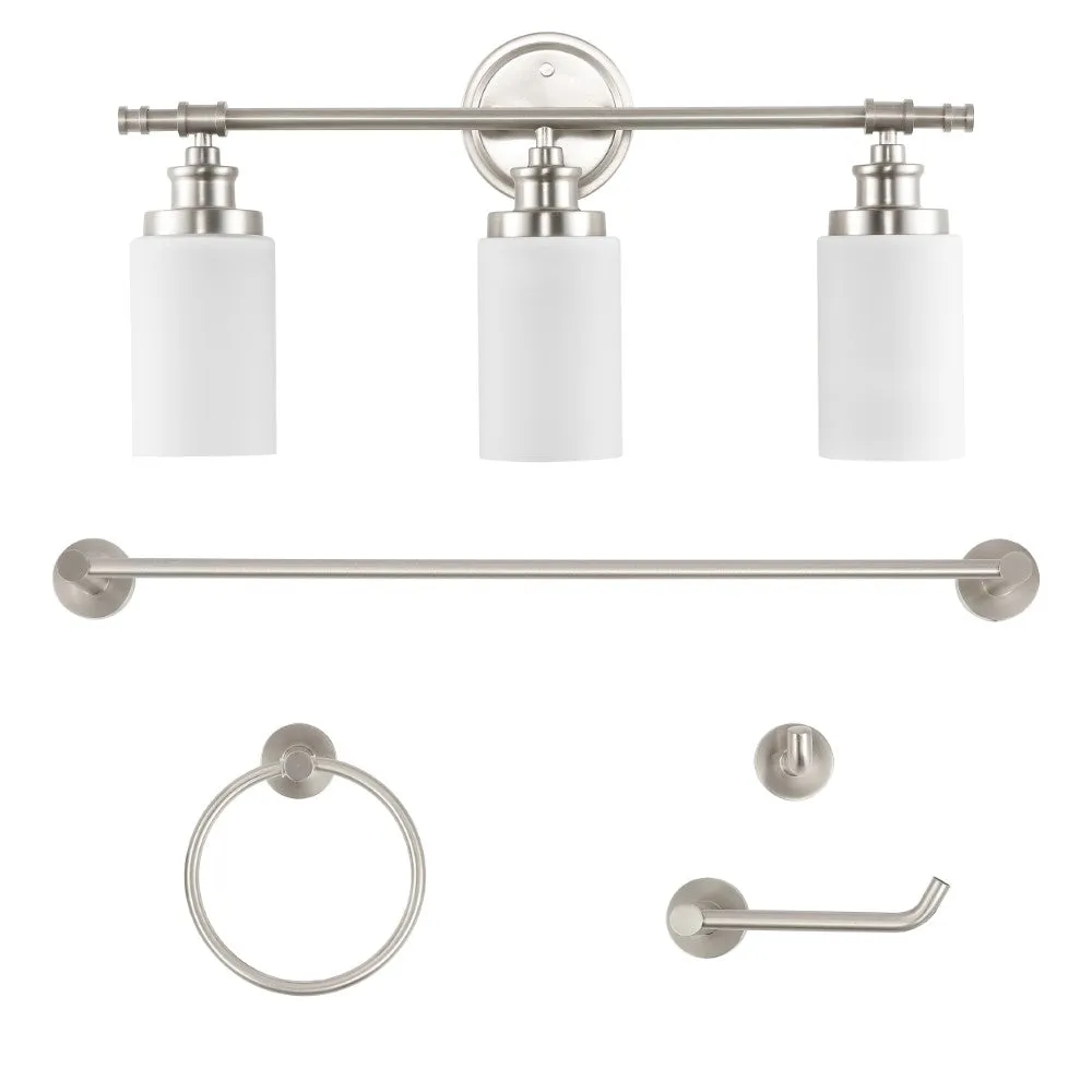 Eidonta 23.25" 3-Light Classic Cottage Vanity Light with Frosted Glass Shades and Bathroom Hardware Accessory Set