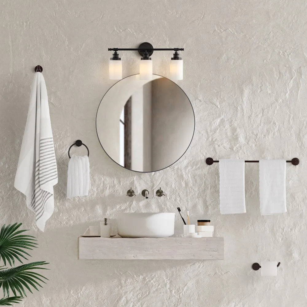 Eidonta 23.25" 3-Light Classic Cottage Vanity Light with Frosted Glass Shades and Bathroom Hardware Accessory Set