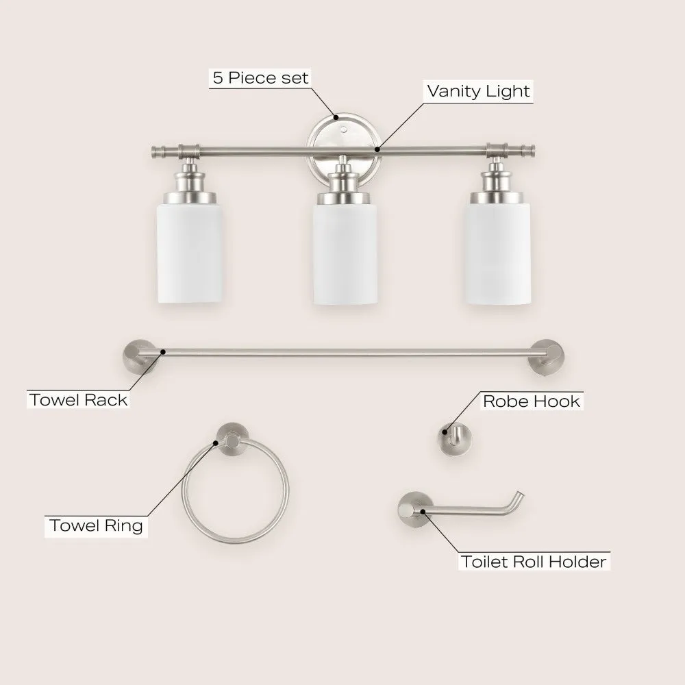 Eidonta 23.25" 3-Light Classic Cottage Vanity Light with Frosted Glass Shades and Bathroom Hardware Accessory Set