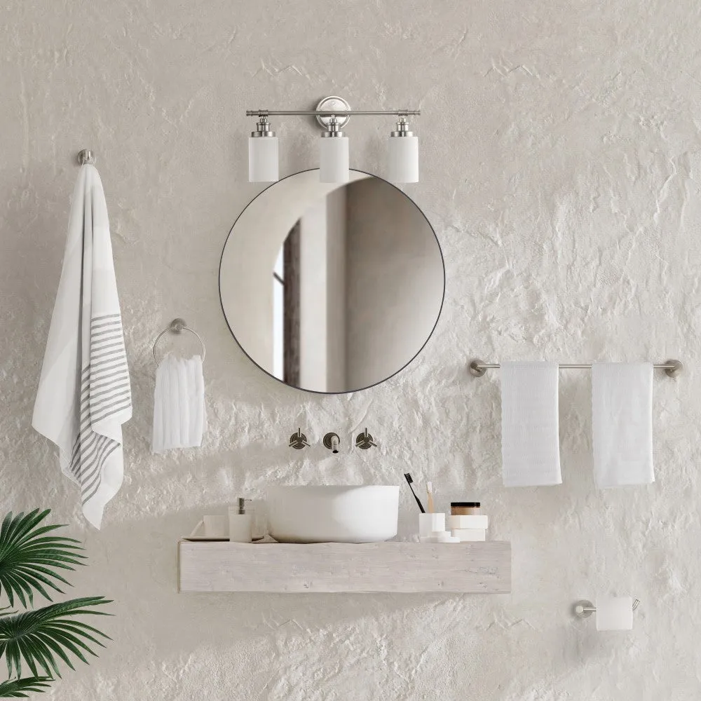 Eidonta 23.25" 3-Light Classic Cottage Vanity Light with Frosted Glass Shades and Bathroom Hardware Accessory Set