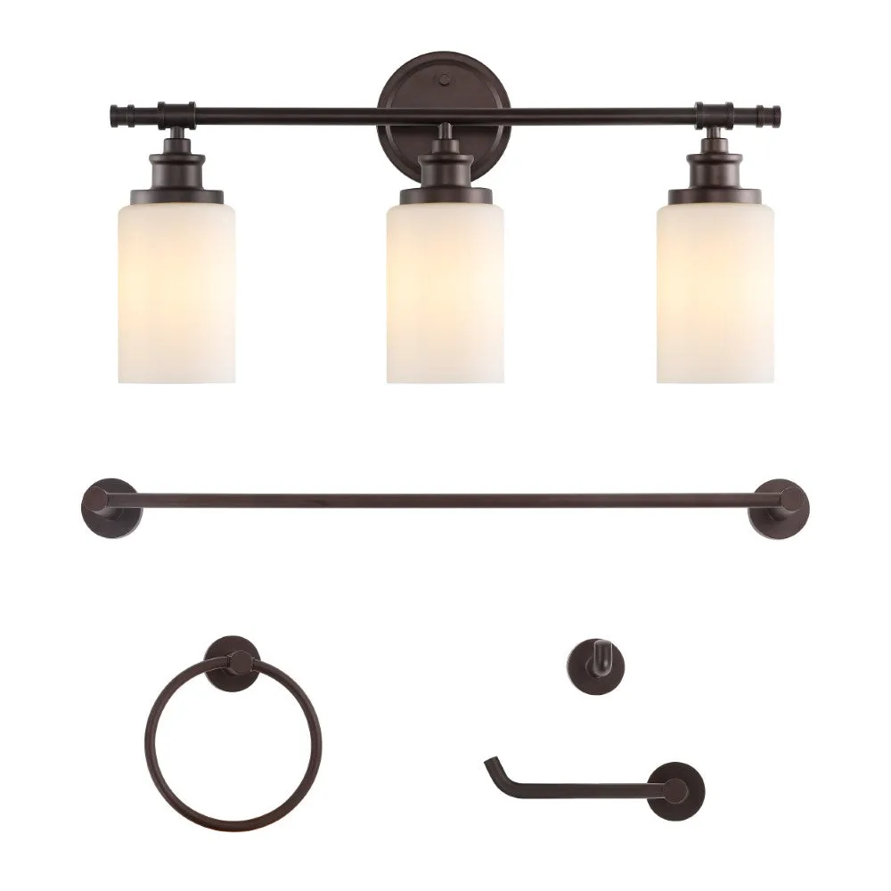 Eidonta 23.25" 3-Light Classic Cottage Vanity Light with Frosted Glass Shades and Bathroom Hardware Accessory Set