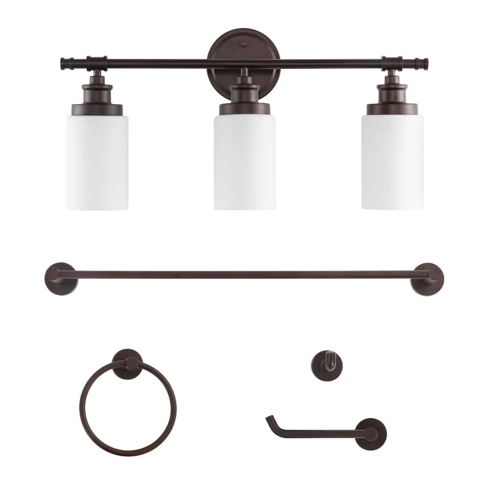 Eidonta 23.25" 3-Light Classic Cottage Vanity Light with Frosted Glass Shades and Bathroom Hardware Accessory Set