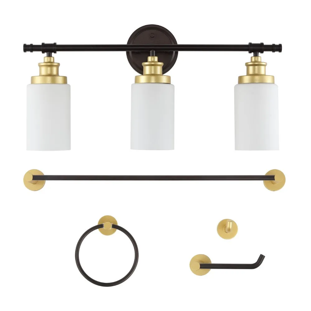 Eidonta 23.25" 3-Light Classic Cottage Vanity Light with Frosted Glass Shades and Bathroom Hardware Accessory Set