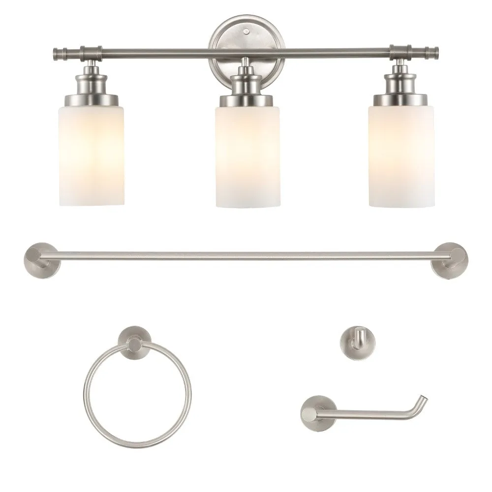 Eidonta 23.25" 3-Light Classic Cottage Vanity Light with Frosted Glass Shades and Bathroom Hardware Accessory Set