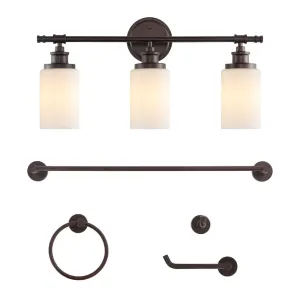 Eidonta 23.25" 3-Light Classic Cottage Vanity Light with Frosted Glass Shades and Bathroom Hardware Accessory Set