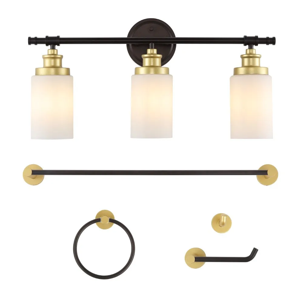 Eidonta 23.25" 3-Light Classic Cottage Vanity Light with Frosted Glass Shades and Bathroom Hardware Accessory Set