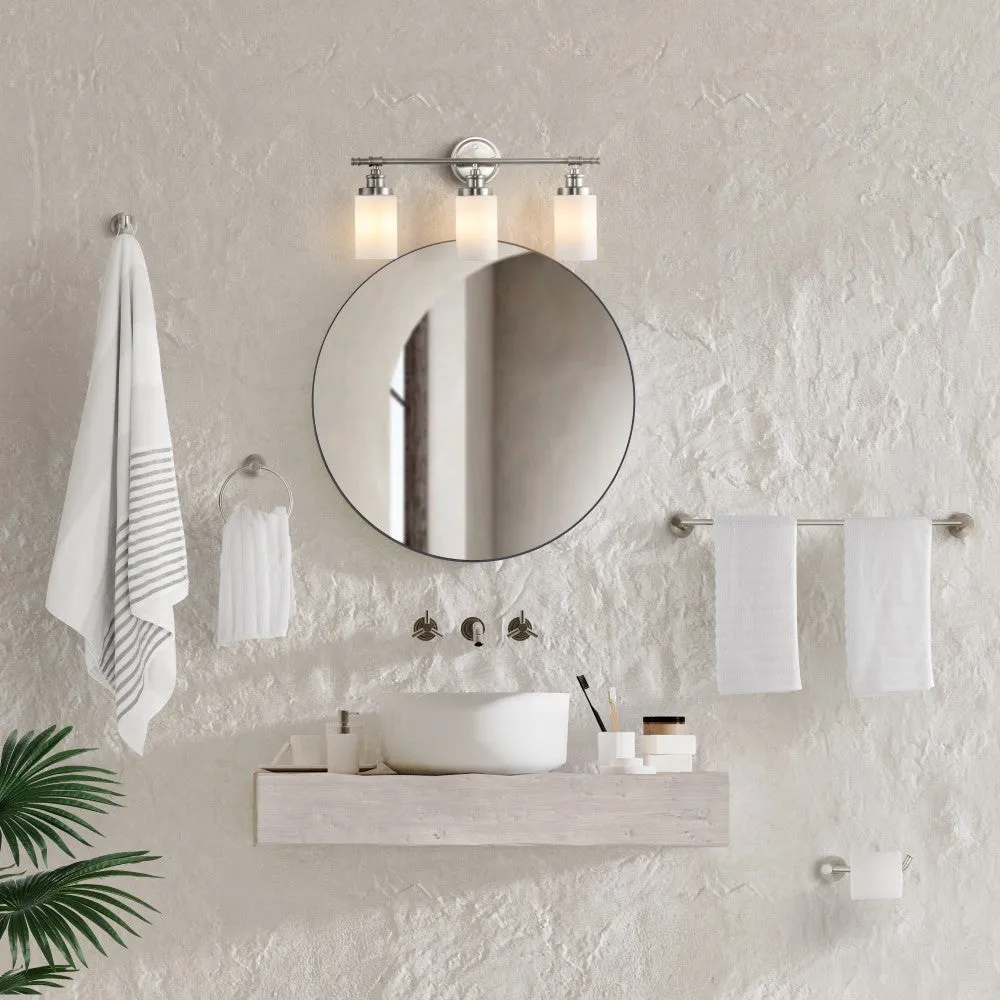 Eidonta 23.25" 3-Light Classic Cottage Vanity Light with Frosted Glass Shades and Bathroom Hardware Accessory Set