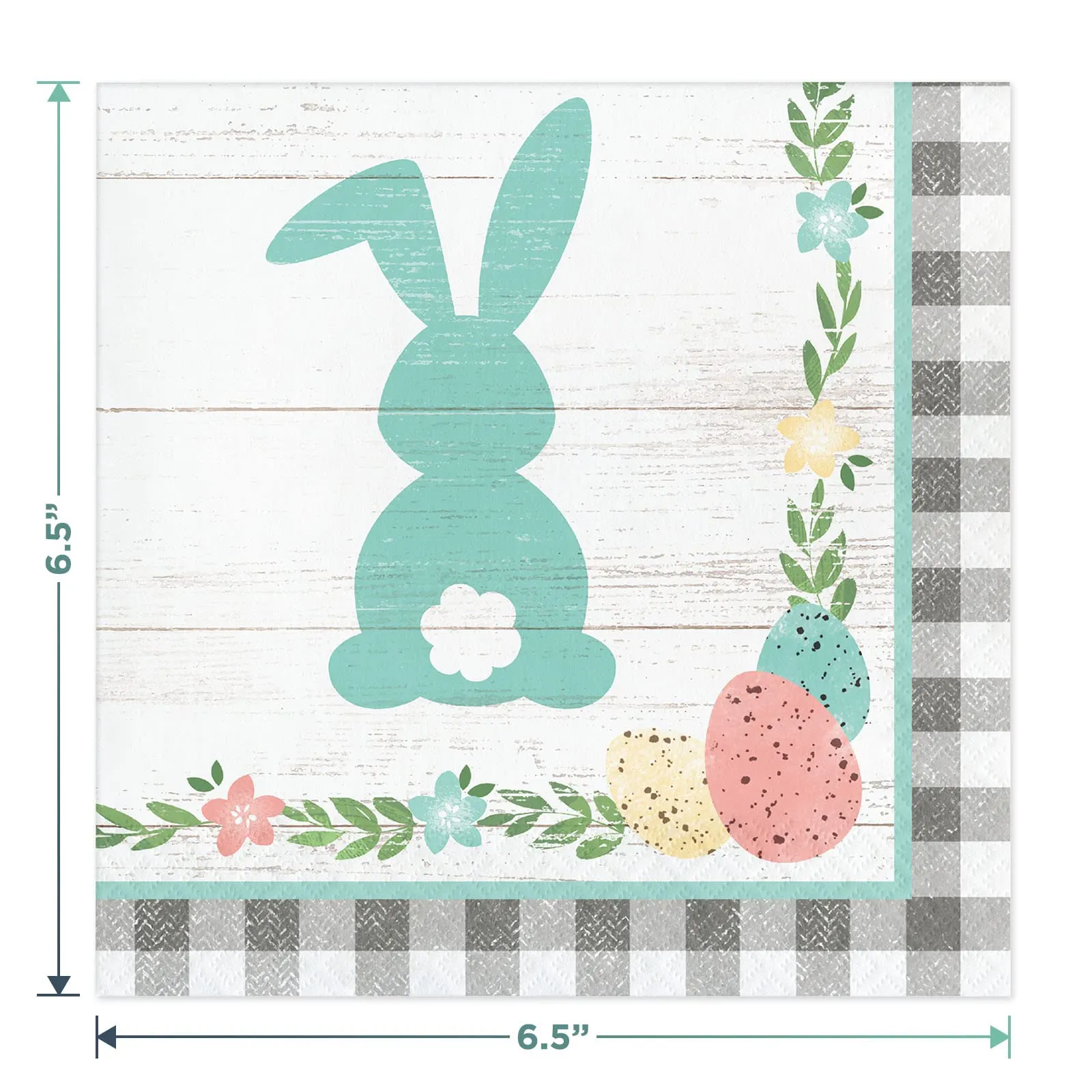 Farmhouse Easter Party Gray Plaid & Bunny Oval Paper Plates, Lunch Napkins, and Forks (Serves 16)