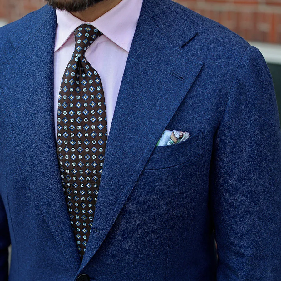 Floral Printed Silk Tie - Brown - Hand-Rolled