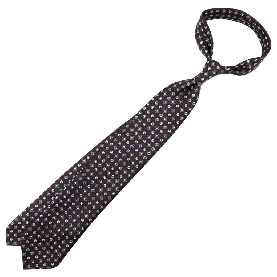 Floral Printed Silk Tie - Brown - Hand-Rolled