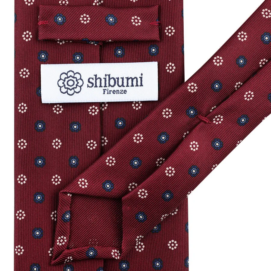 Floral Printed Silk Tie - Burgundy - Hand-Rolled