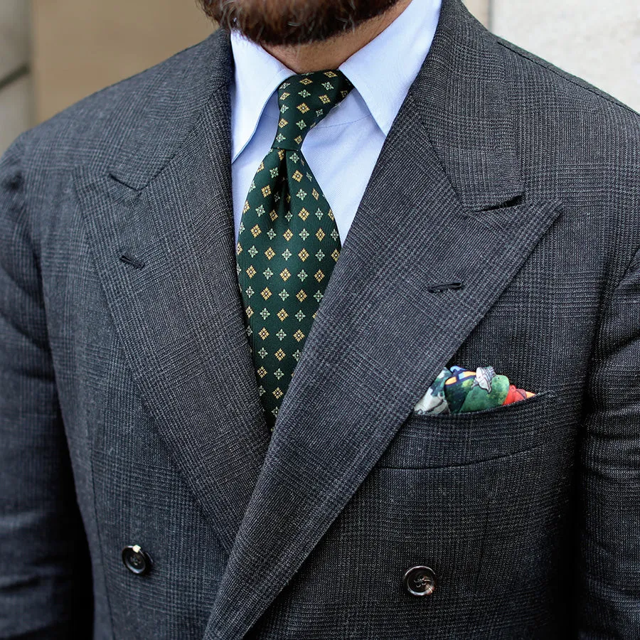Floral Printed Silk Tie - Madder Green - Hand-Rolled