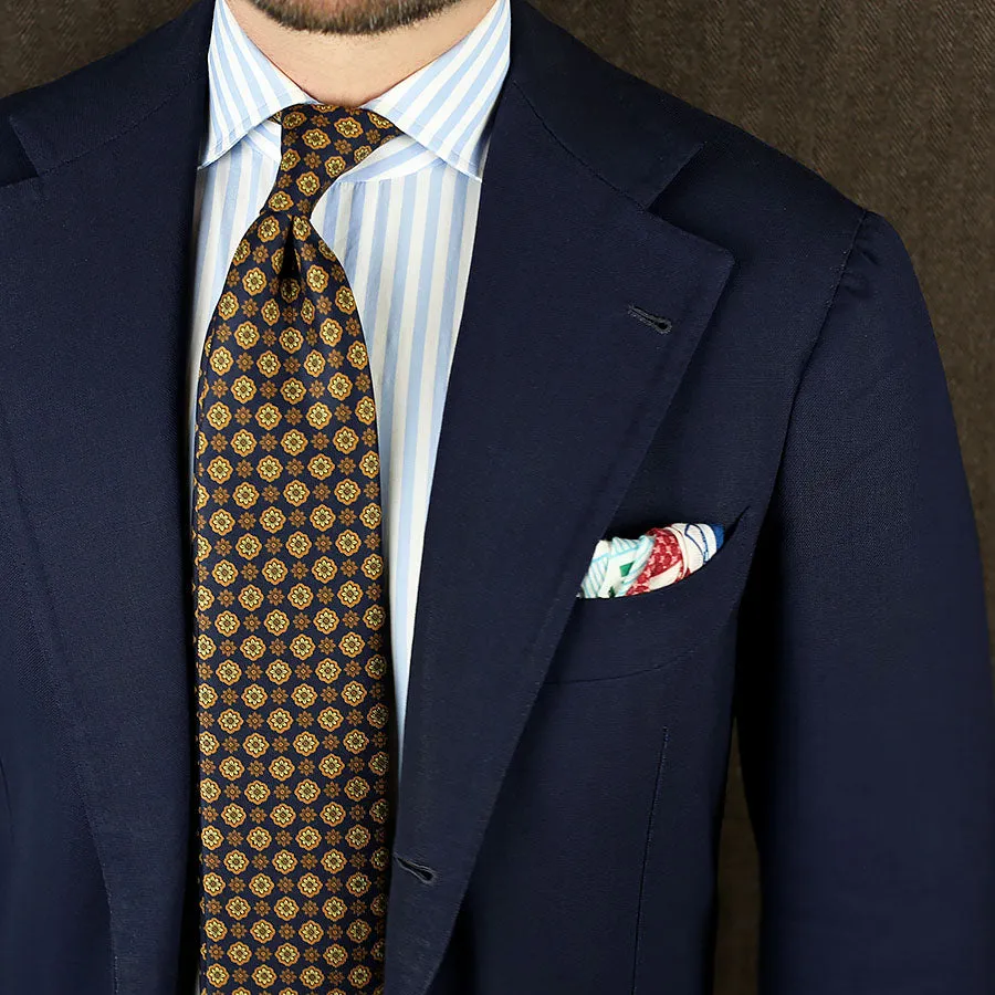 Floral Printed Silk Tie - Navy IV - Hand-Rolled