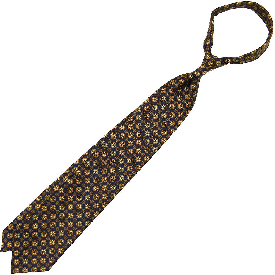 Floral Printed Silk Tie - Navy IV - Hand-Rolled