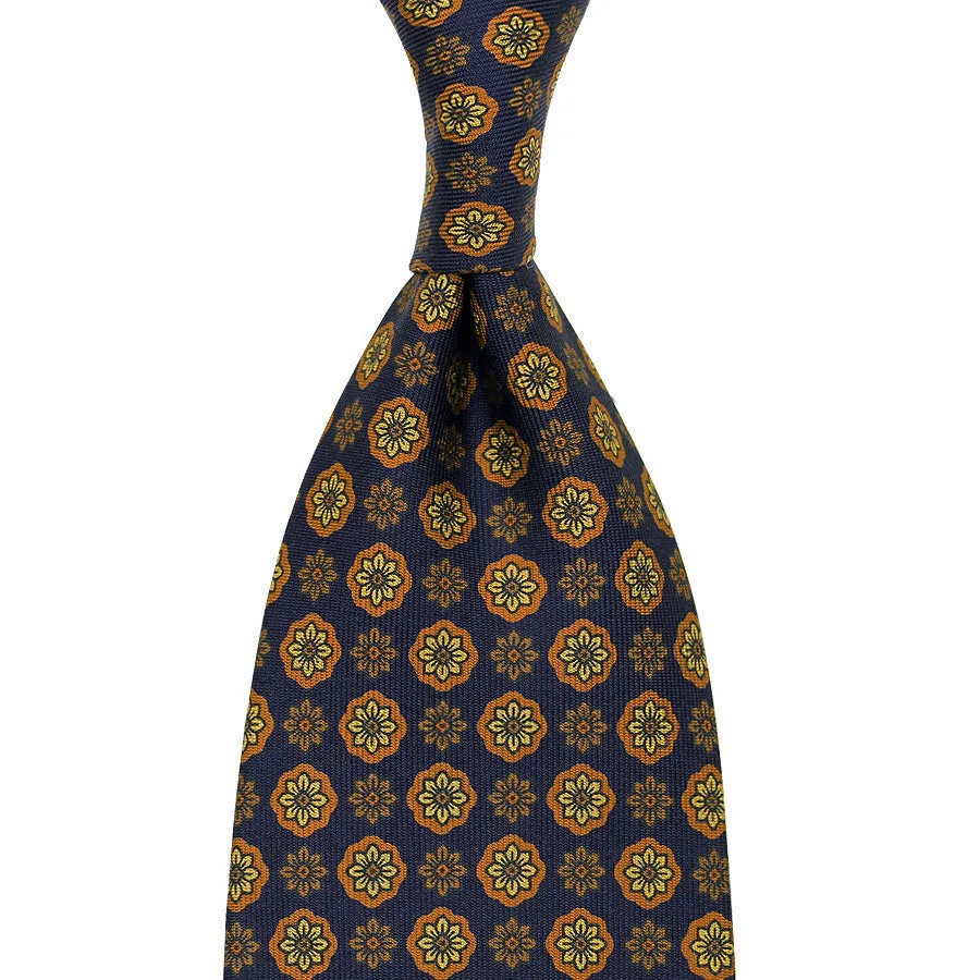 Floral Printed Silk Tie - Navy IV - Hand-Rolled
