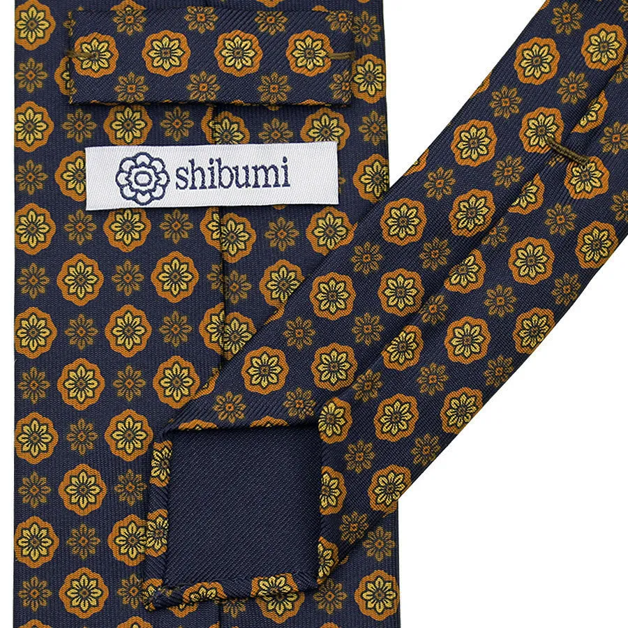 Floral Printed Silk Tie - Navy IV - Hand-Rolled