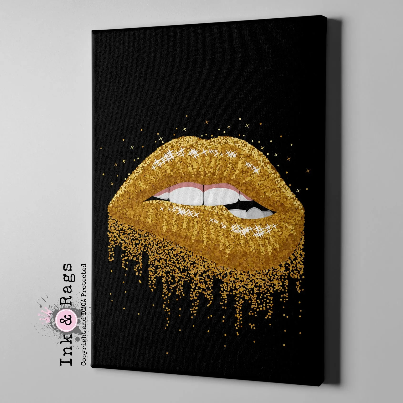 Glitter Gold Lips Gallery Wrapped Canvas