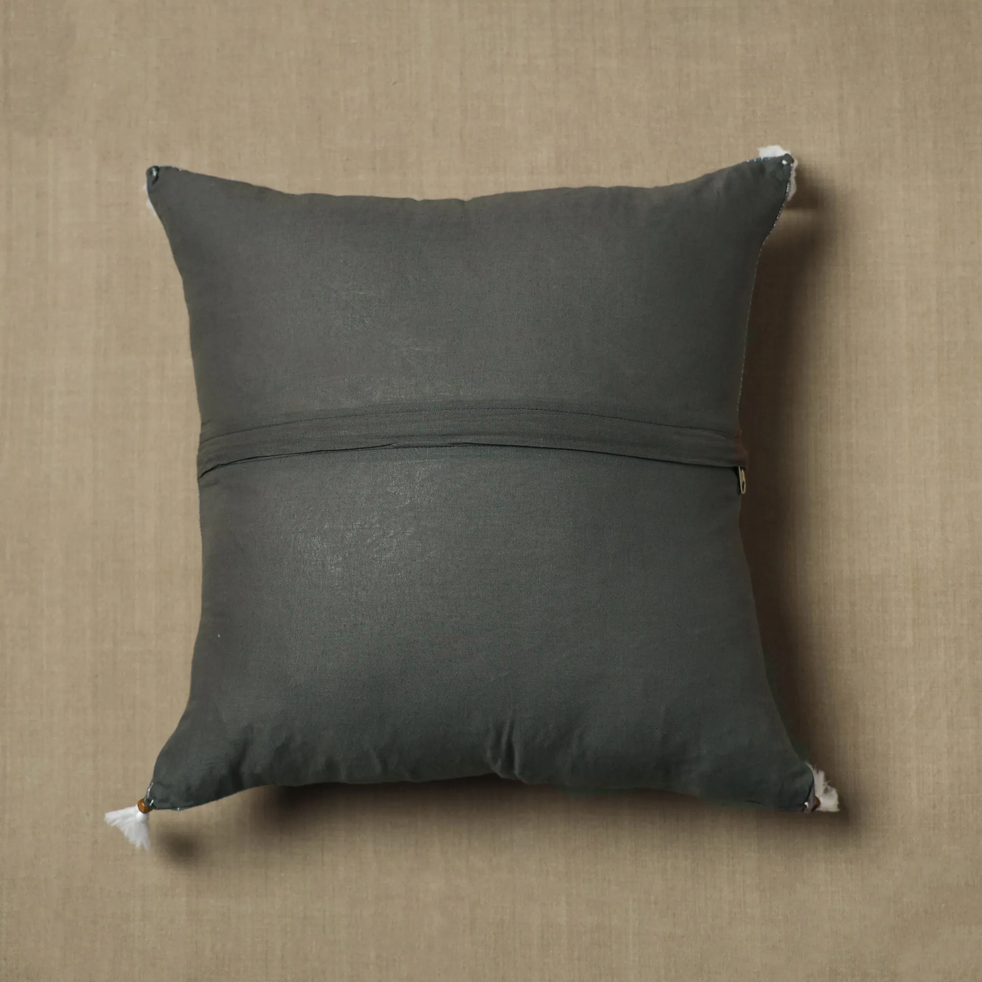 Grey - Kantha Stitch Ikat Cotton Cushion Cover (16 x 16 in) 01
