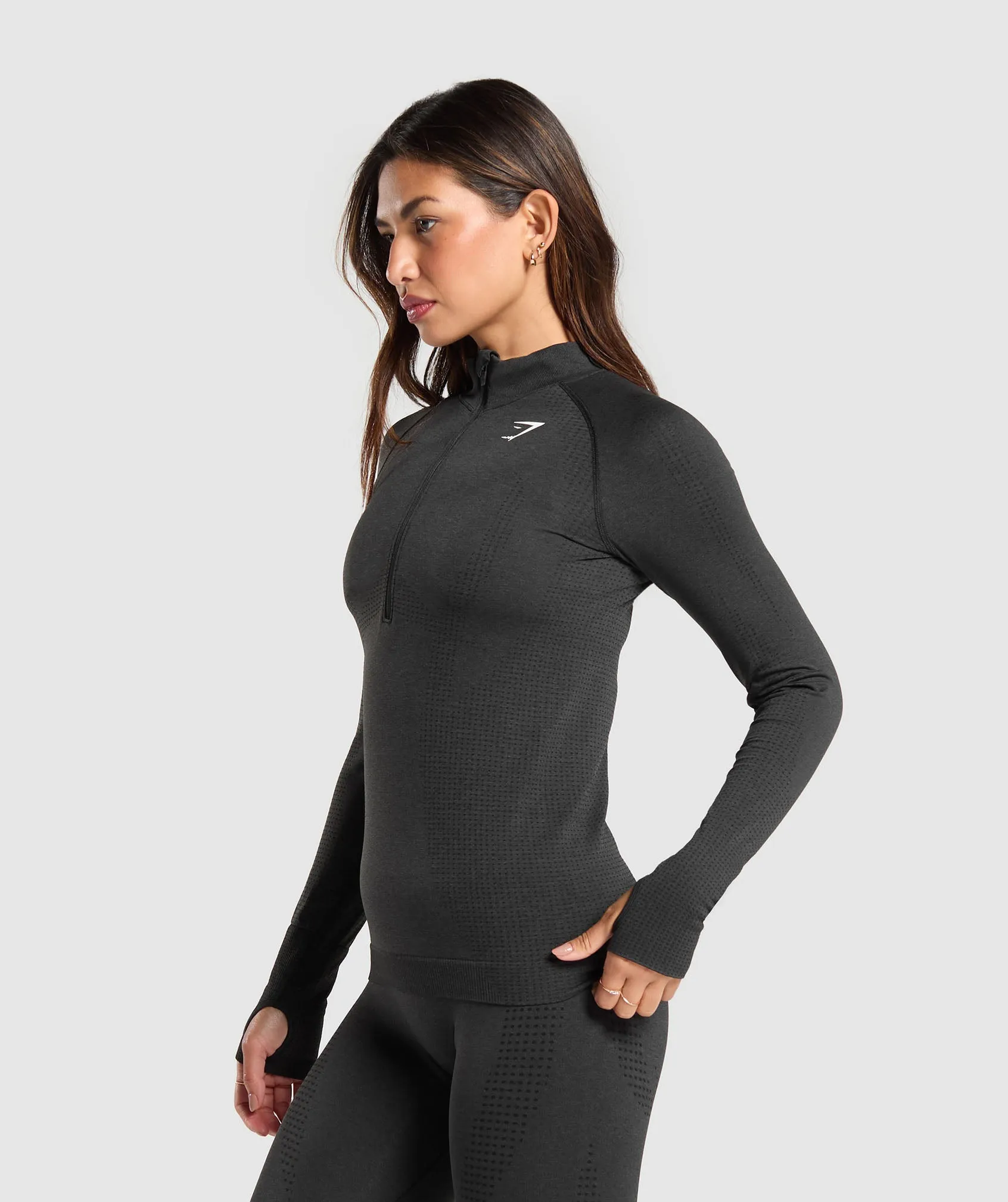 Gymshark Vital Seamless 2.0 1/2 Zip Pullover - Black Marl