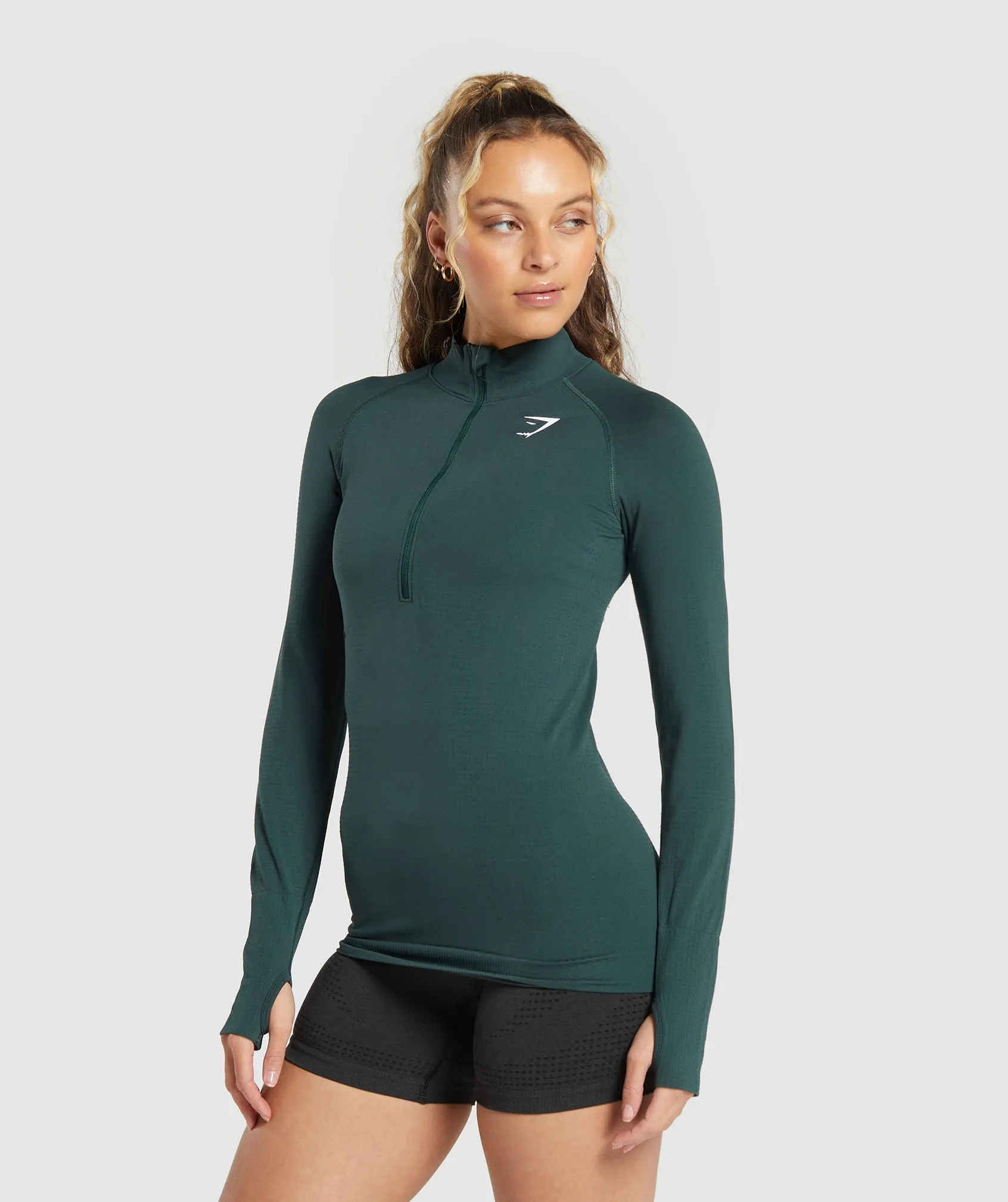 Gymshark Vital Seamless 2.0 1/2 Zip - Woodland Green Marl