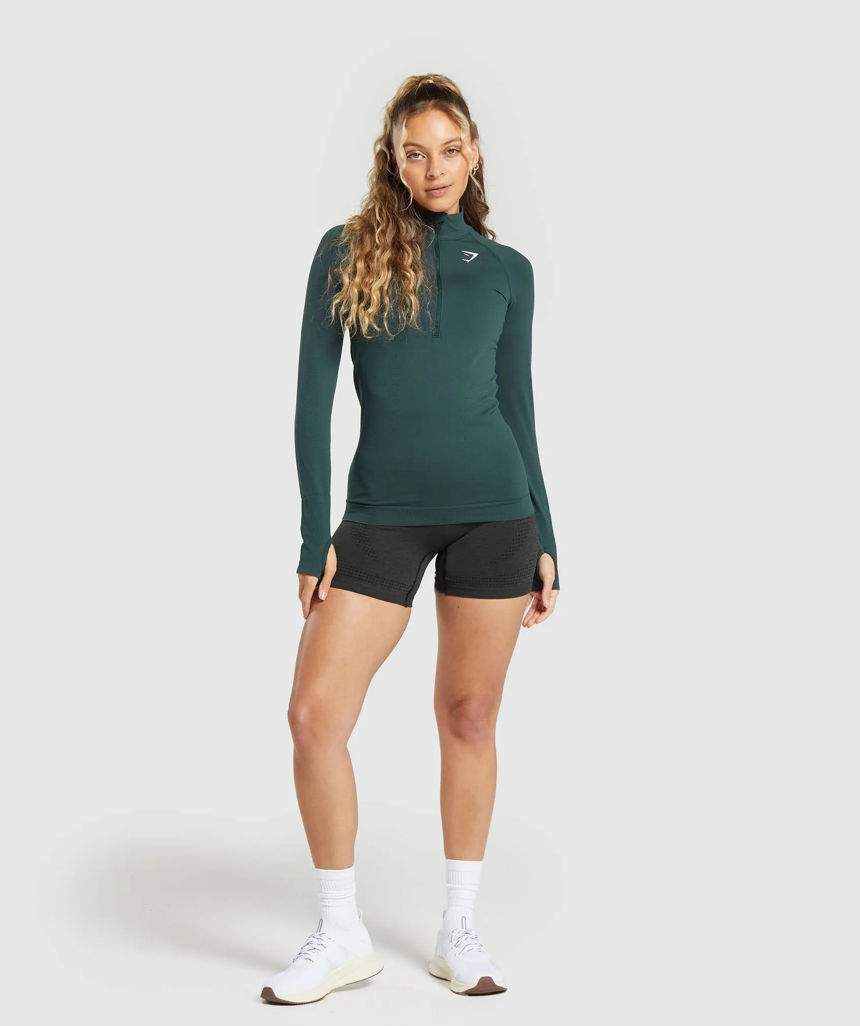 Gymshark Vital Seamless 2.0 1/2 Zip - Woodland Green Marl