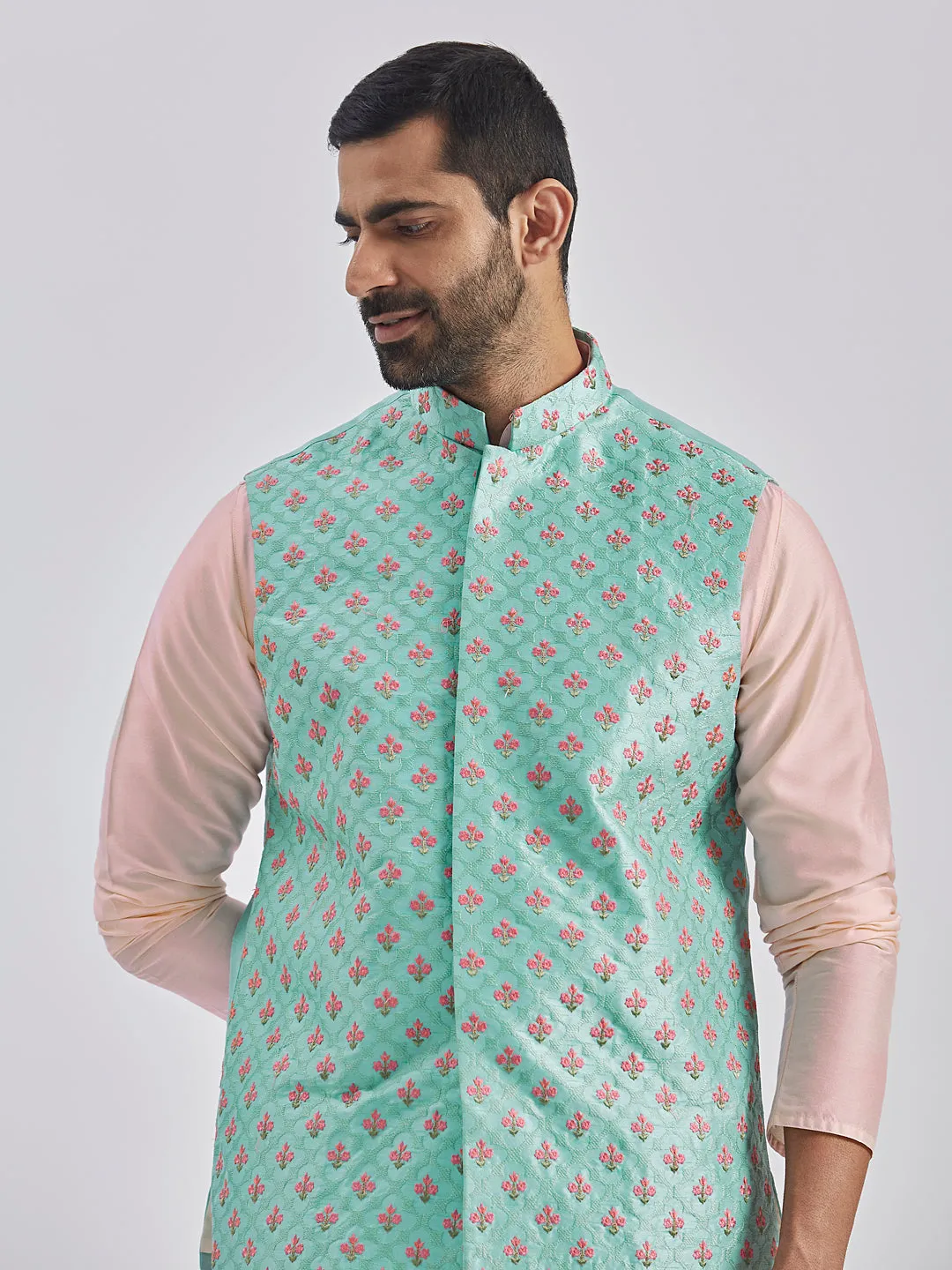 Jashvi Men's Mint Green - Nehru Jacket