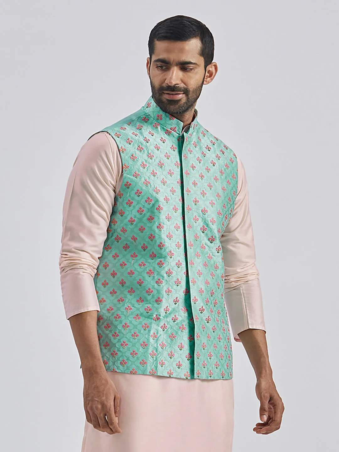 Jashvi Men's Mint Green - Nehru Jacket