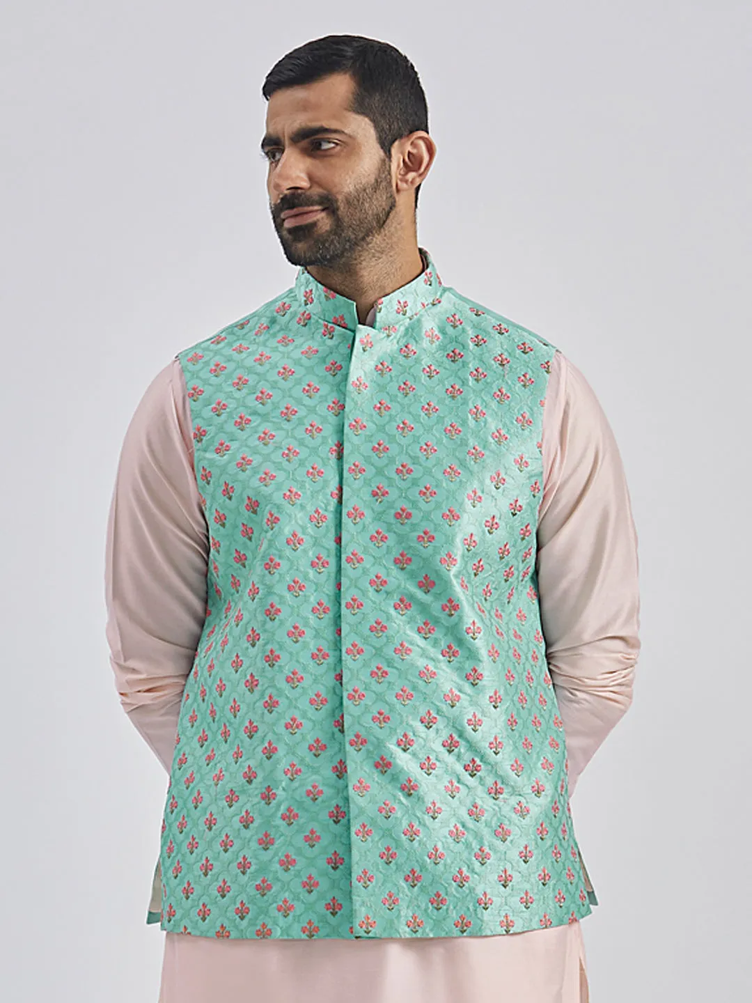 Jashvi Men's Mint Green - Nehru Jacket