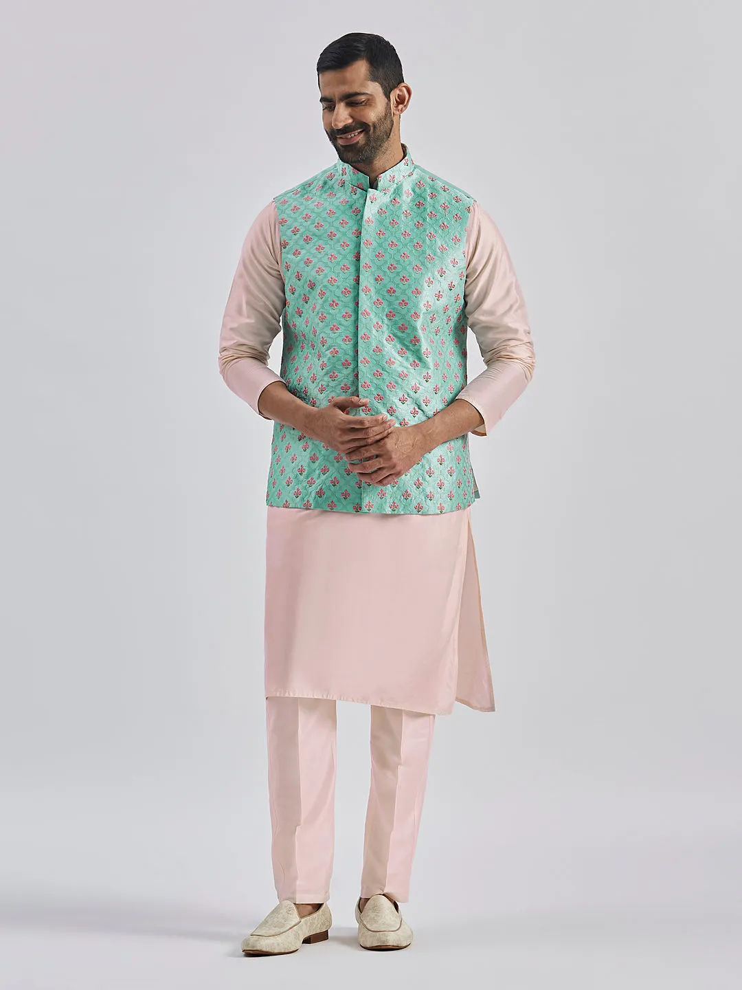 Jashvi Men's Mint Green - Nehru Jacket