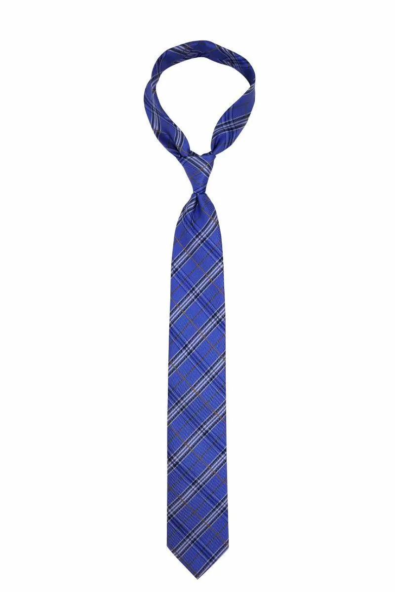 Light Blue-Brown Plaid Skinny Tie