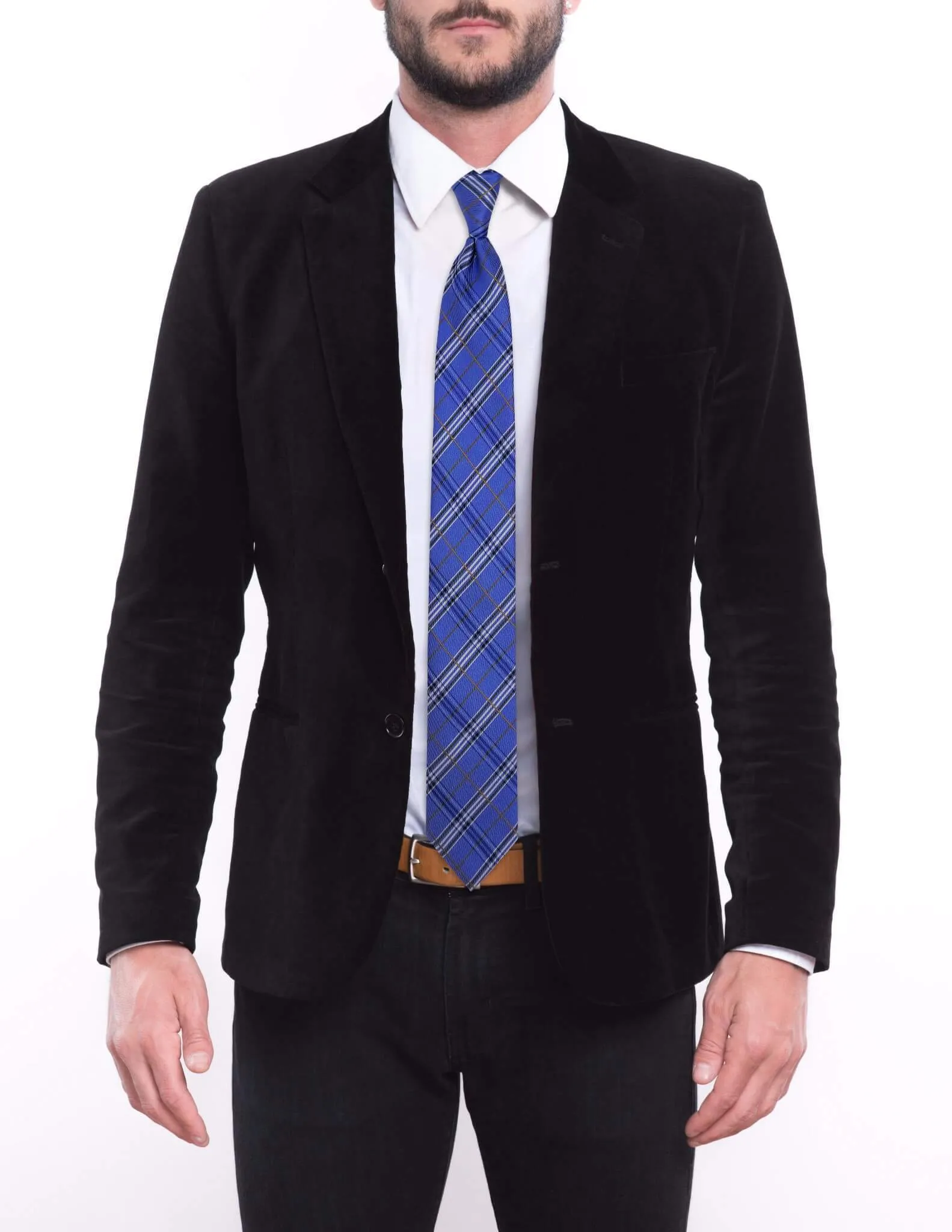 Light Blue-Brown Plaid Skinny Tie