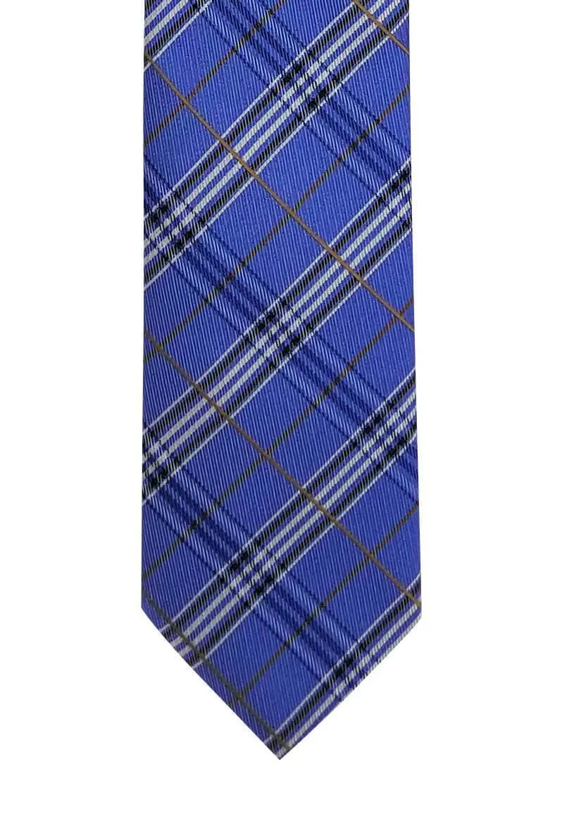 Light Blue-Brown Plaid Skinny Tie