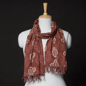 Maroon - Hand Block Printing Kantha Stitch Cotton Stole with Tassels