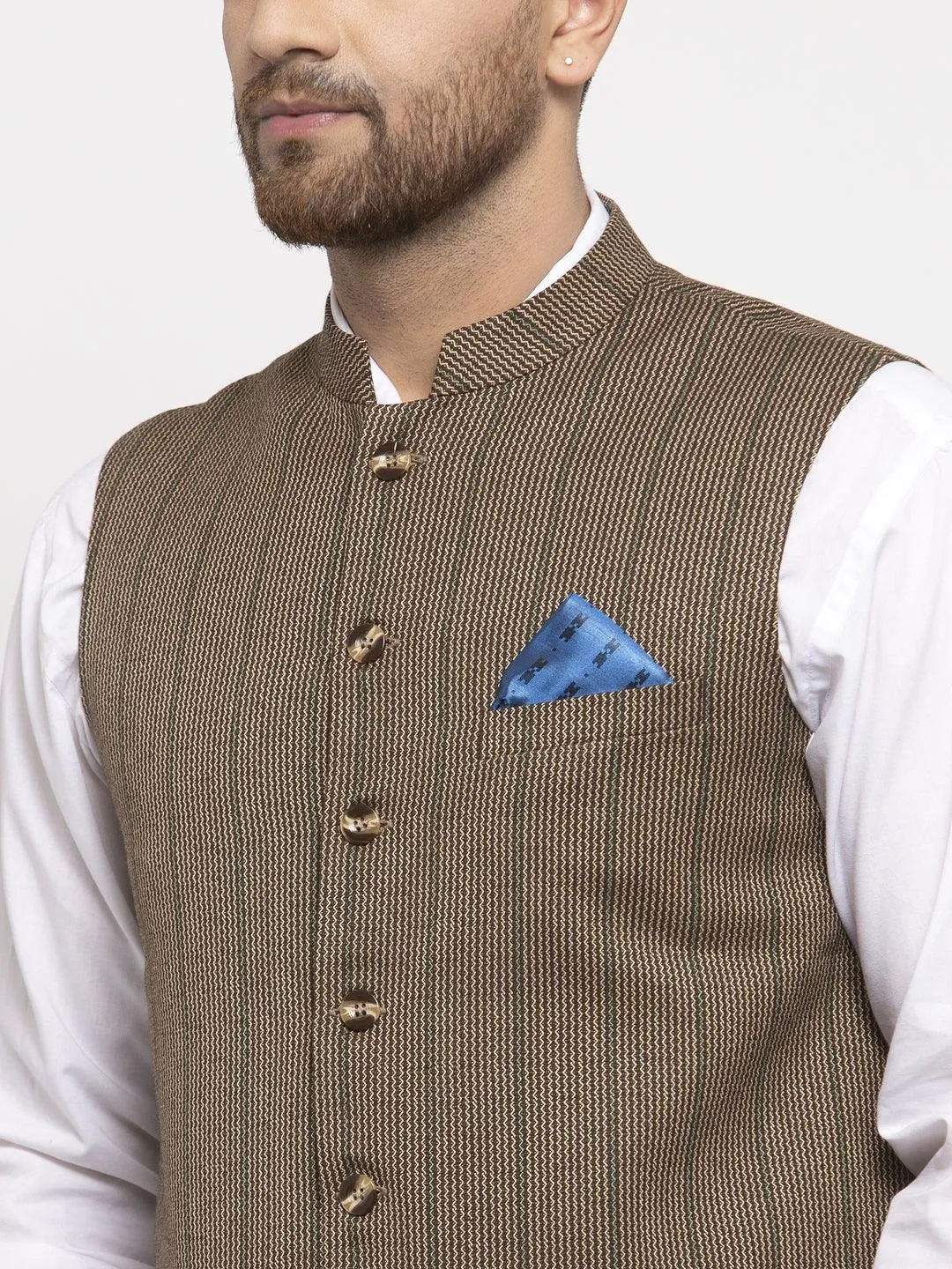 Men's Dhrohar Checkered Wool Nehru Jacket / Waistcoat - Olive - Size - 38 - Neudis Men