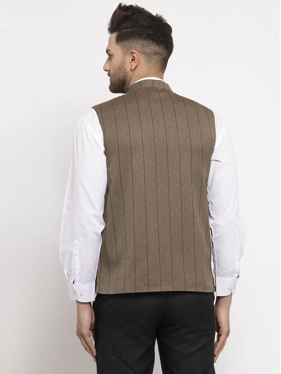 Men's Dhrohar Checkered Wool Nehru Jacket / Waistcoat - Olive - Size - 38 - Neudis Men