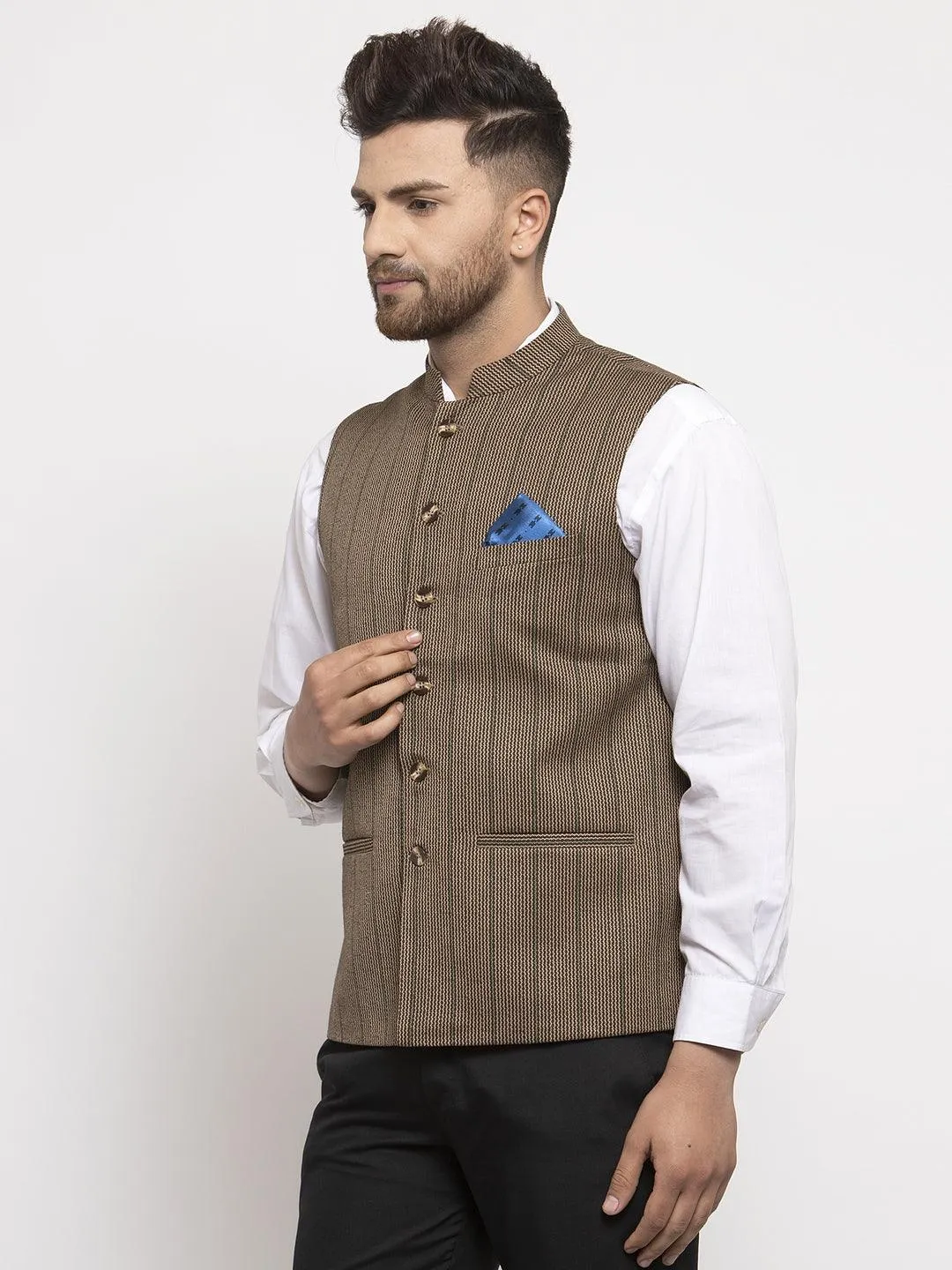 Men's Dhrohar Checkered Wool Nehru Jacket / Waistcoat - Olive - Size - 38 - Neudis Men