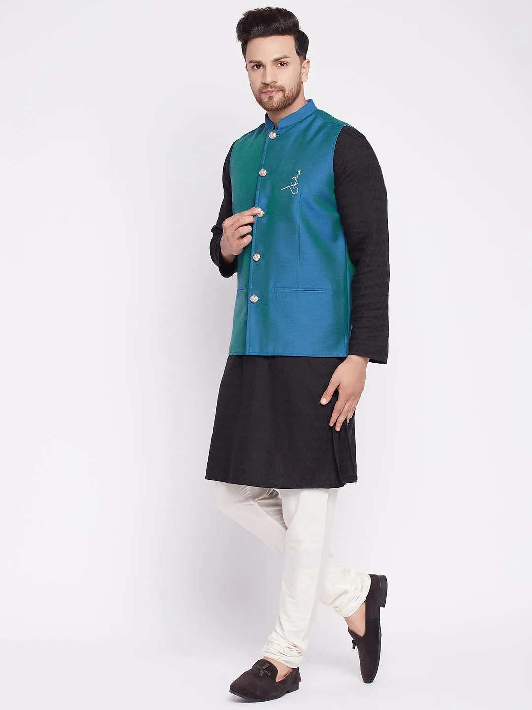 Men's Nehru Jacket With Embroided Insignia Of Lord Krishna -Even Apparels