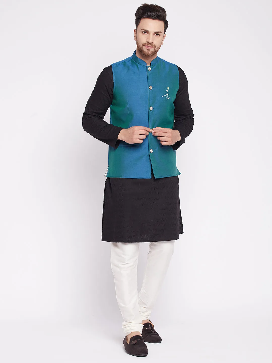 Men's Nehru Jacket With Embroided Insignia Of Lord Krishna -Even Apparels