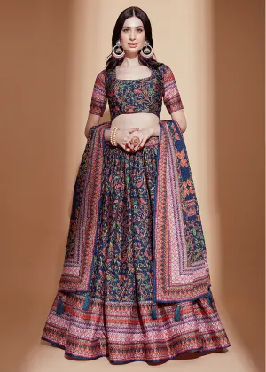 Multi Blue Crochet & Digital Embroidered Festive Lehenga Choli