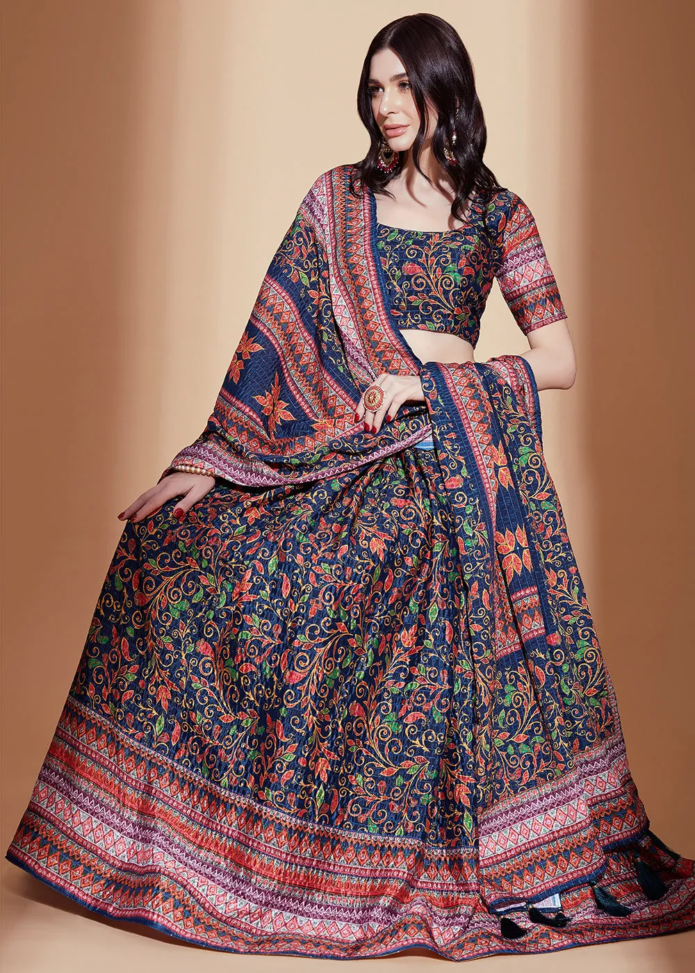 Multi Blue Crochet & Digital Embroidered Festive Lehenga Choli