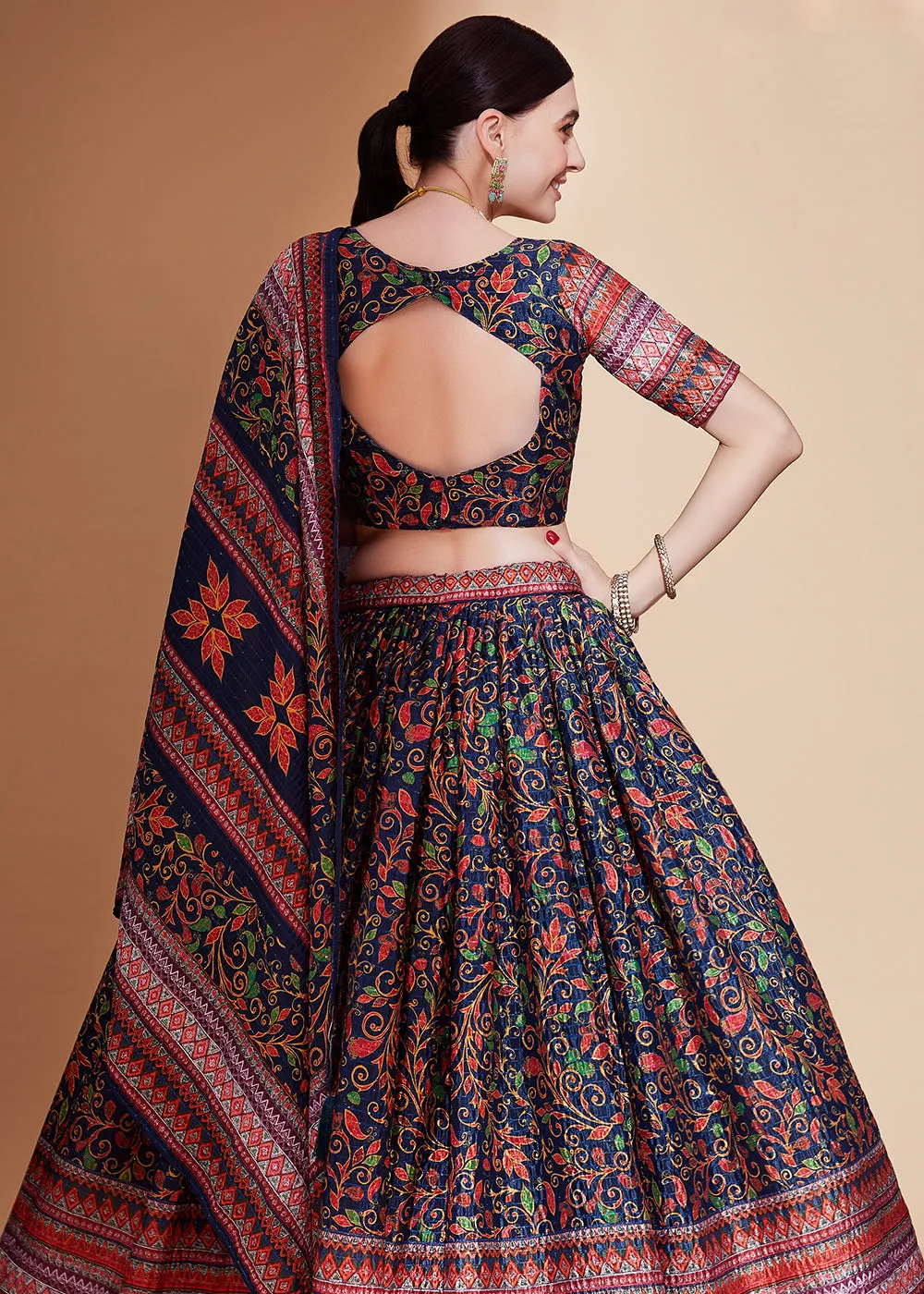 Multi Blue Crochet & Digital Embroidered Festive Lehenga Choli