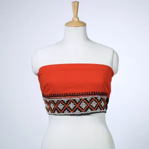Orange - Bengal Kantha Embroidery Kutch Design Cotton Blouse Piece
