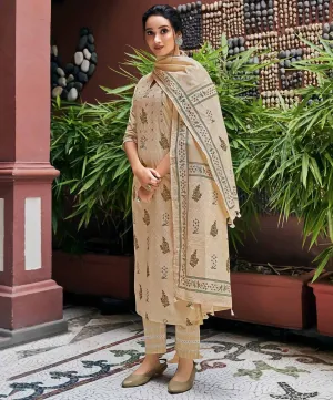 Pure Cotton Unstitched Brown Salwar Kameez Suit Set With Print