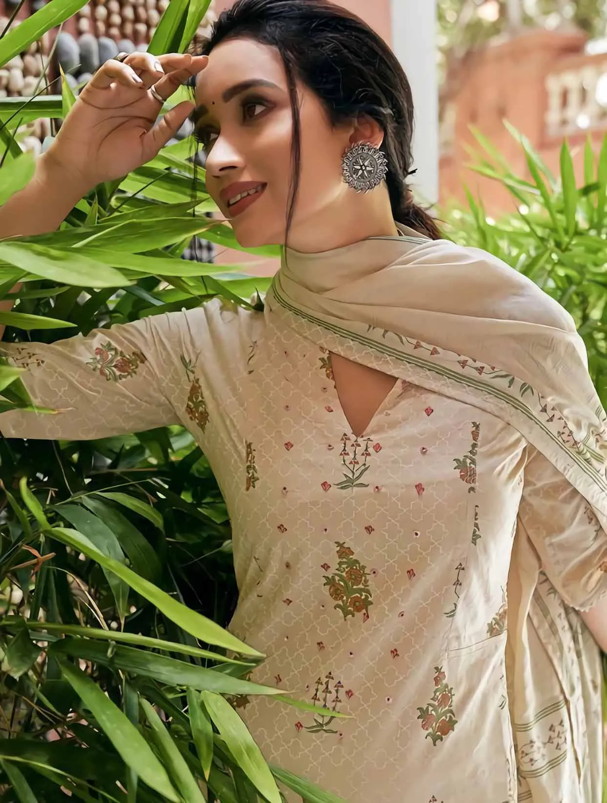 Pure Cotton Unstitched Brown Salwar Kameez Suit Set With Print