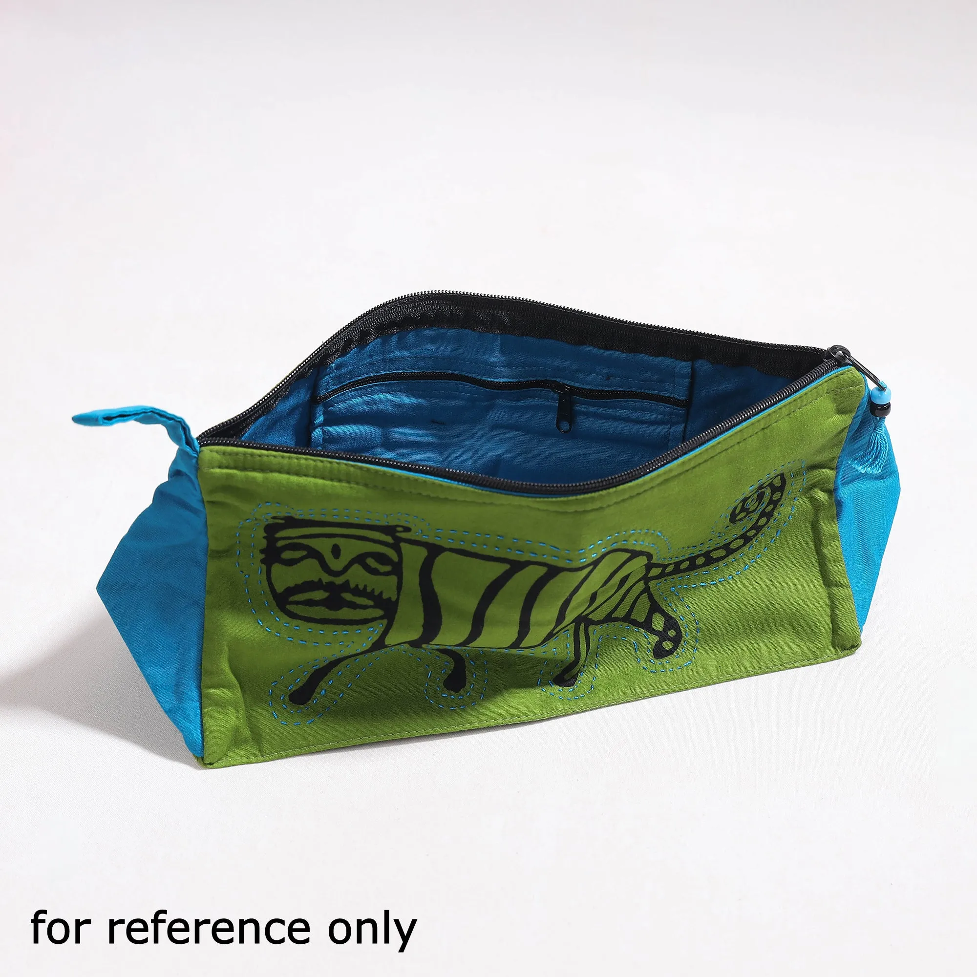 Purple - Kantha Work Block Print Cotton Toilet Pouch