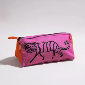 Purple - Kantha Work Block Print Cotton Toilet Pouch