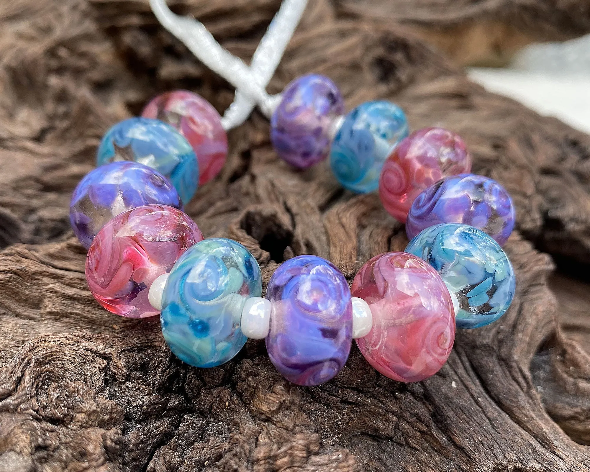 Purple, Pink & Blue Swirl Lampwork Beads Set SRA