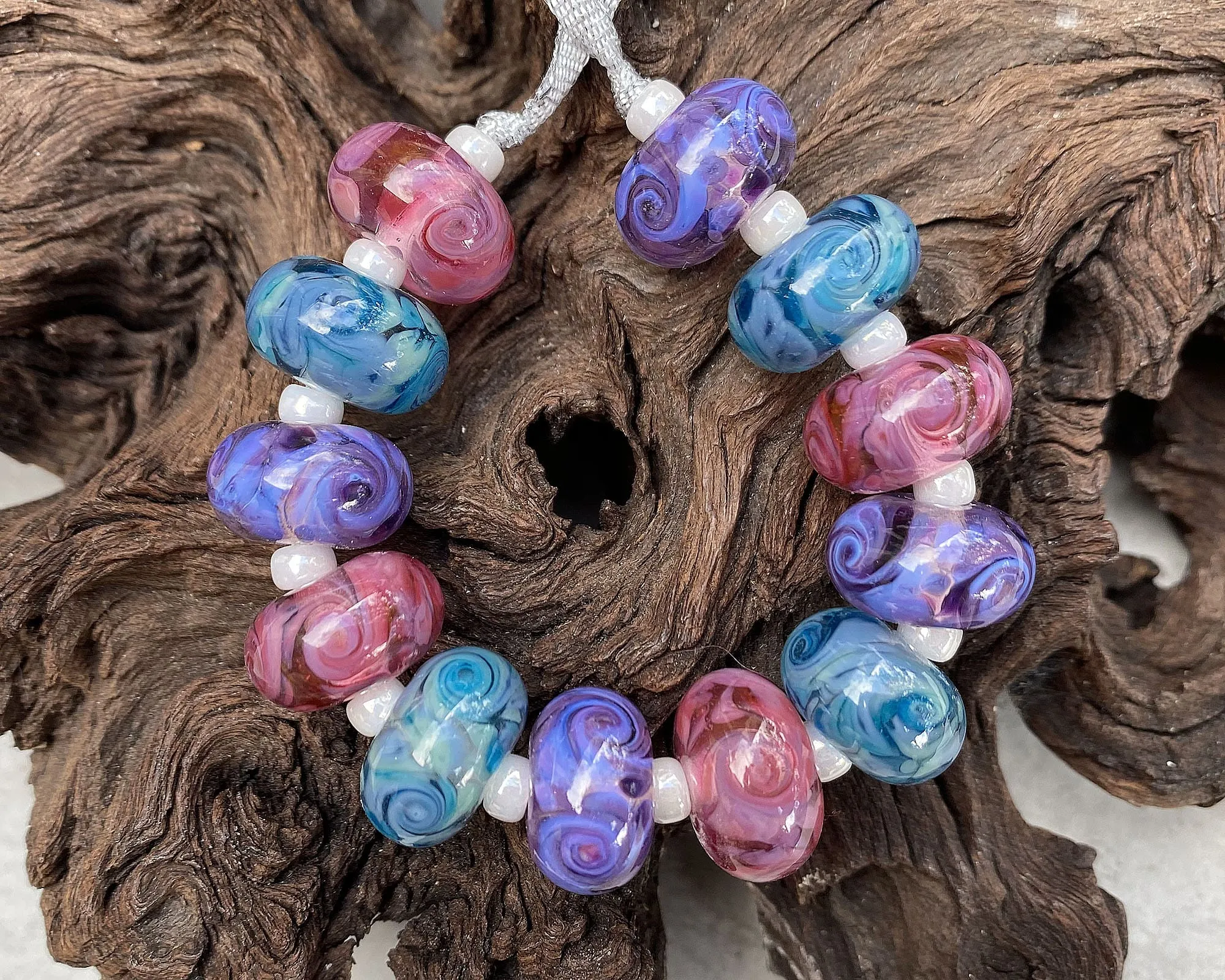 Purple, Pink & Blue Swirl Lampwork Beads Set SRA