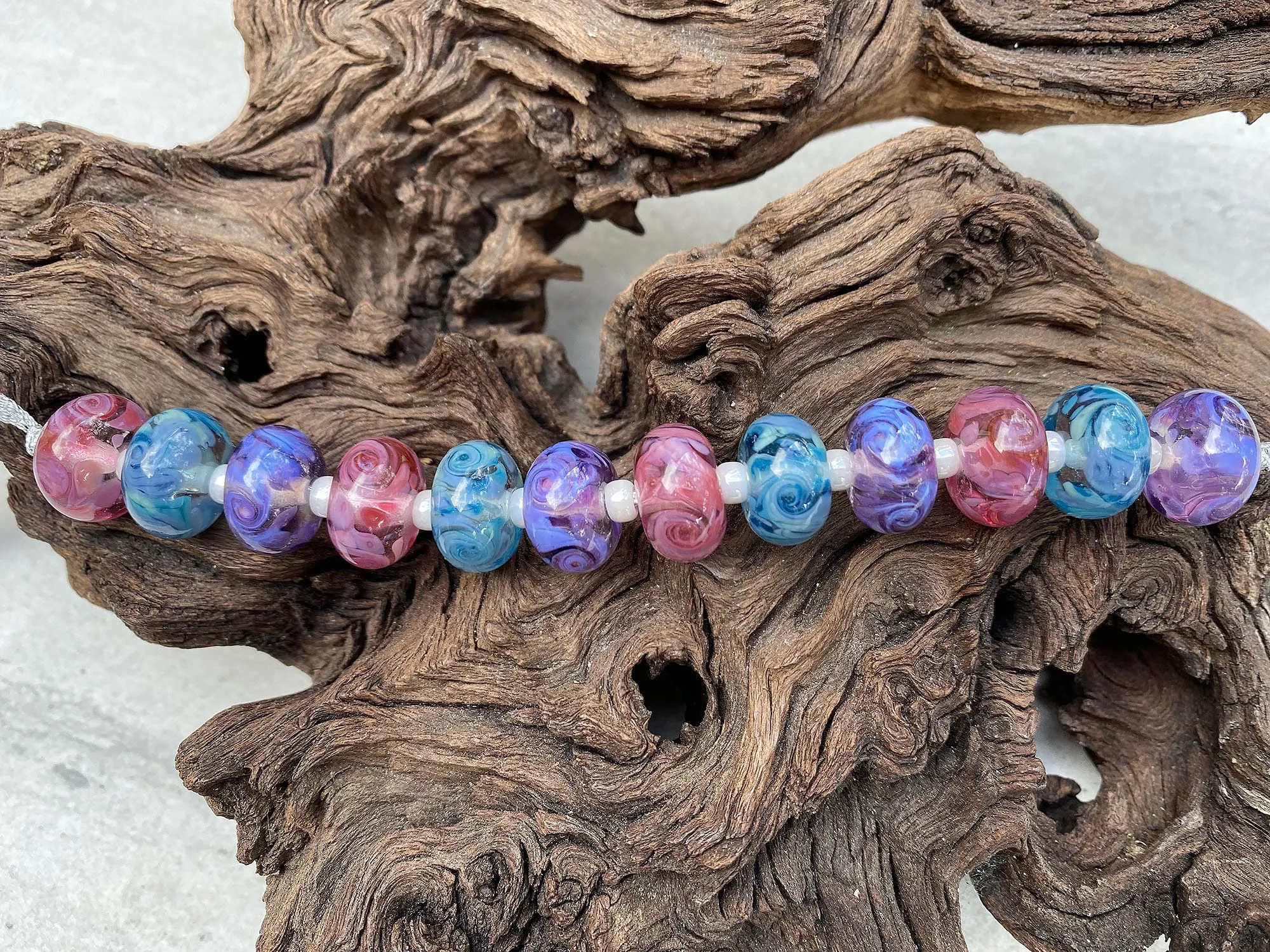 Purple, Pink & Blue Swirl Lampwork Beads Set SRA