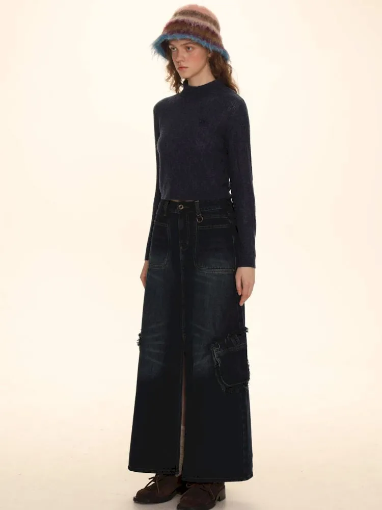 Raw Edge Tabs With Pockets Denim Work Skirt【s0000006002】